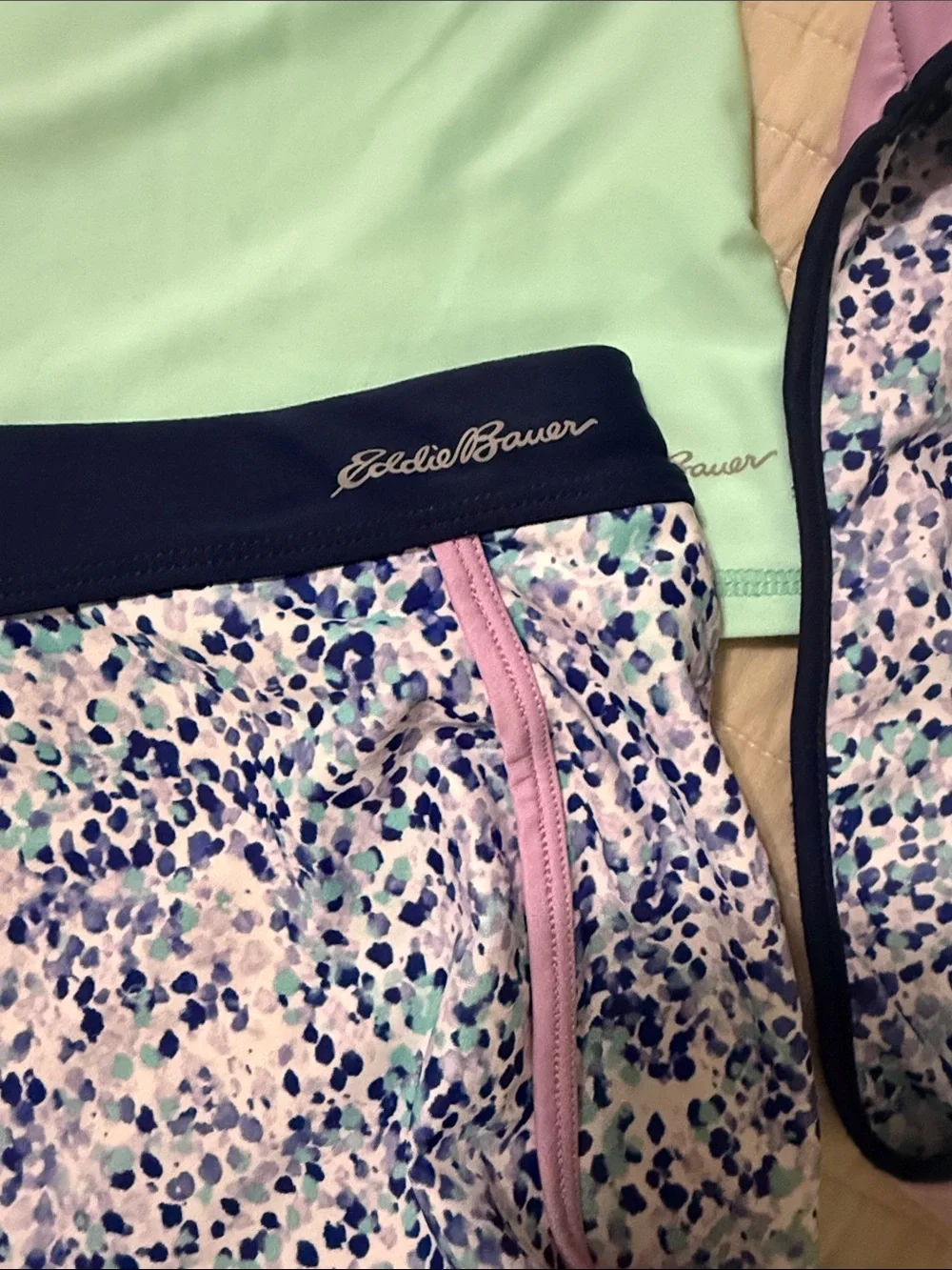 Eddie Bauer Mint, Navy & Lavender Girls' Swim Set with Floral Print size L 14/16
